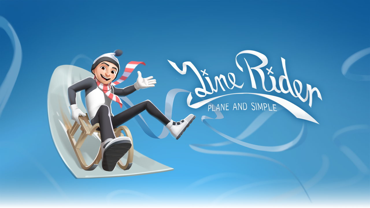Line Rider: Plane and Simple — the rider grins on his sled mid-run, logo lockup with the 'Plane and Simple' subtitle